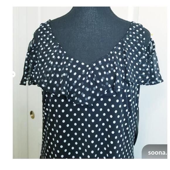 MSK - NWT's-Women's Black/White Polka Dot Short Sleeve Knee Length Dress Size M - Picture 2 of 11